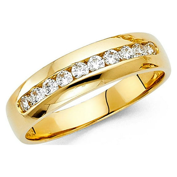 Solid 14k Yellow Gold Mens CZ Wedding Band Engagement Ring Channel Set Polished Finish Fancy Size 10