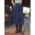 thumbnail image 2 of Womens Dark Wash High Waist Scalloped Button-Front Denim A-Line Midi Skirt, 2 of 30