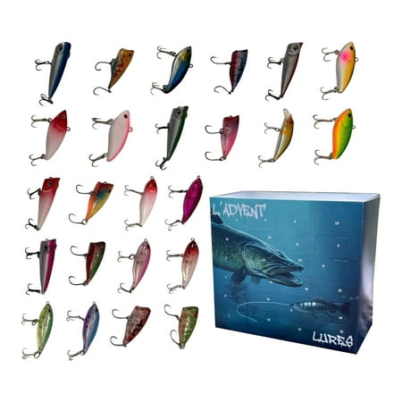 Advent Calendar 2024 Fishing Lure for Adult Men Teen Boys 24 Day Christmas Countdown Fishing Lure Tackle Kit Soft Lures Spoons Minnow Crankbait Fishing Xmas Gifts for Fisher Father Grandpa