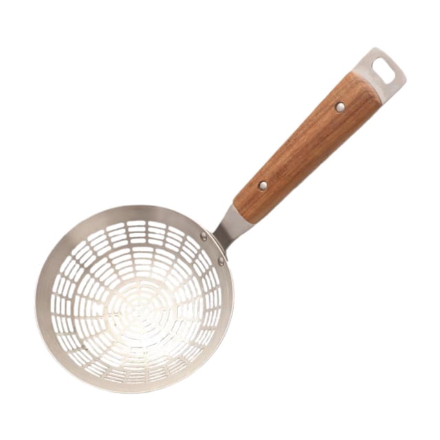 Colador de acero inoxidable con mango de madera para cocina pequeño