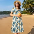 thumbnail image 4 of Lsque Vintage Blue Flowers Print Women's Casual Dress T-Shirt Summer Short Sleeve Scoop Neck Swing Dresses, 4 of 6