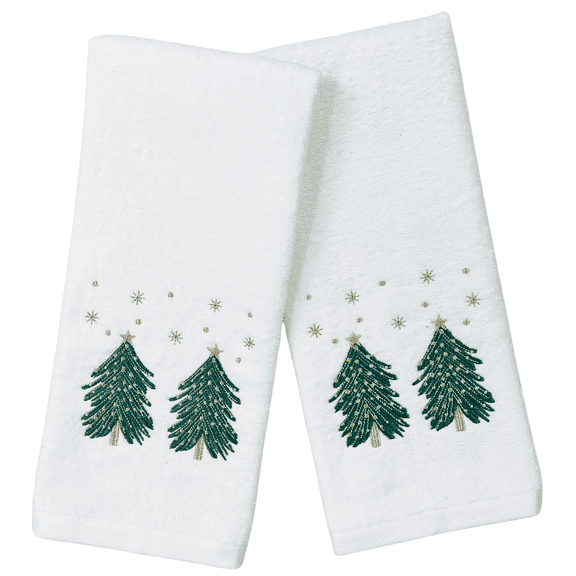 Serafina Home Luxury Embroidered Rustic Holiday Tree Under The Stars Christmas Towel Set, 2 Count