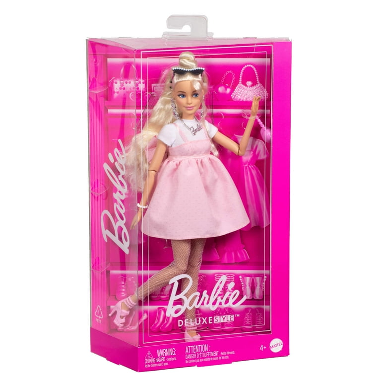 Barbie Deluxe Style Muñeca Nº3 Con Vestido Rosa Pastel Y Lazo Gigante – Pelo Rubio Con Moño Alto, Medias De Red Y Accesorios Barbiecore, Regalo +4 Años