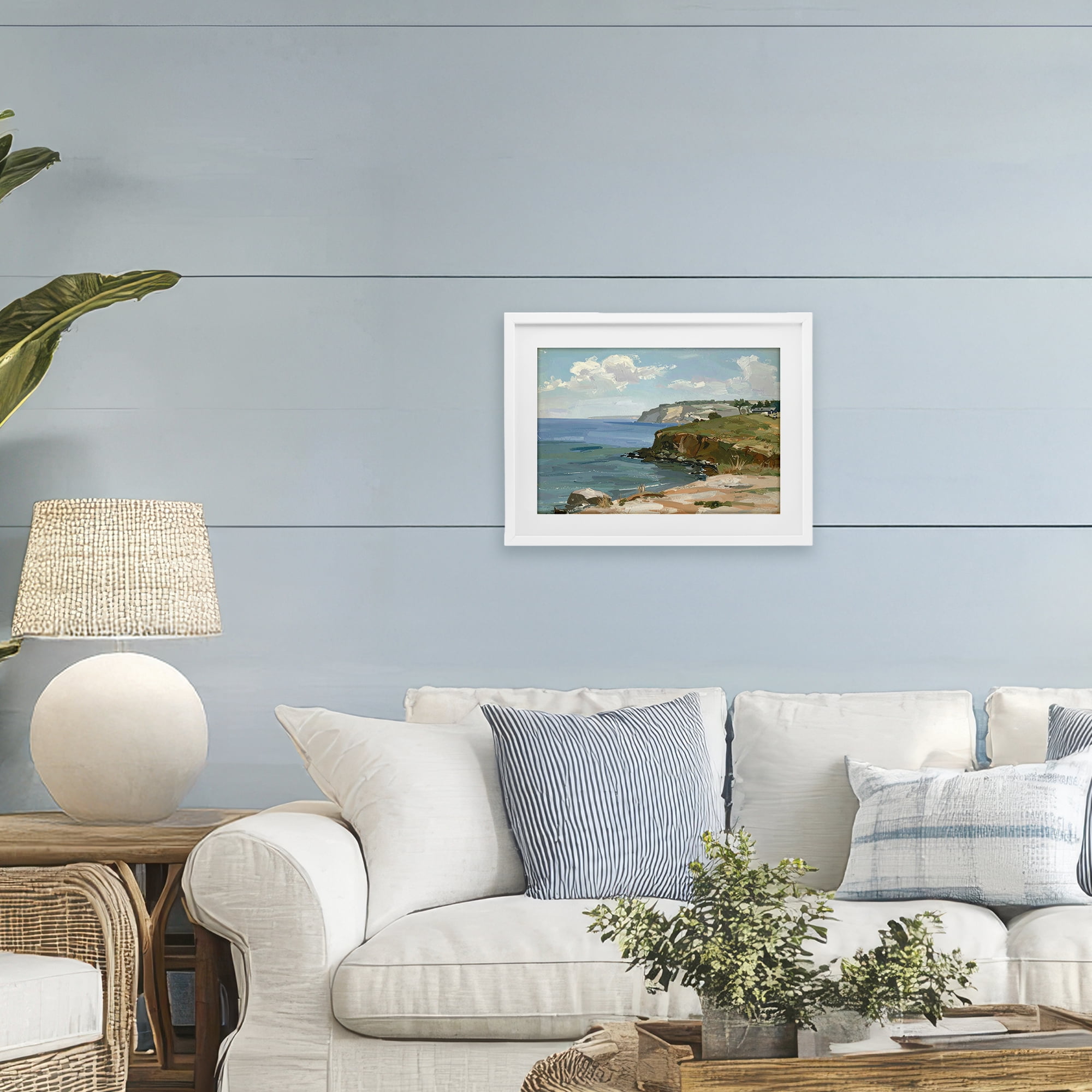 Stupell Industries Along The Shore Scenery White Framed Print Under Glass, design by Alonza Saunders