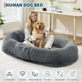 thumbnail image 2 of IDEALHOUSE Human Dog Bed for Adults & Pets, 67.7"x43.3" Extra Large Bean Bag Bed with Pillow, Removable Washable Faux Fur Cover, Memory Foam, Handle & Side Pocket, Blue, 2 of 8