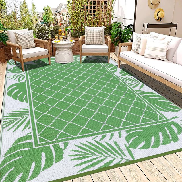 Alfombra de exterior Ilead, 183 x 274 cm, impermeable y reversible, color verde
