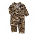 thumbnail image 1 of Conjunto de pijama de manga larga con estampado de leopardo para bebés y niños, bonito y cómodo, con top y pantalones para dormir., 1 of 6