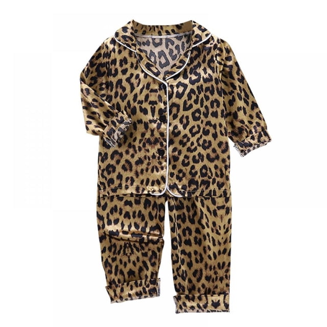 Conjunto de pijama de manga larga con estampado de leopardo para bebés y niños, bonito y cómodo, con top y pantalones para dormir.