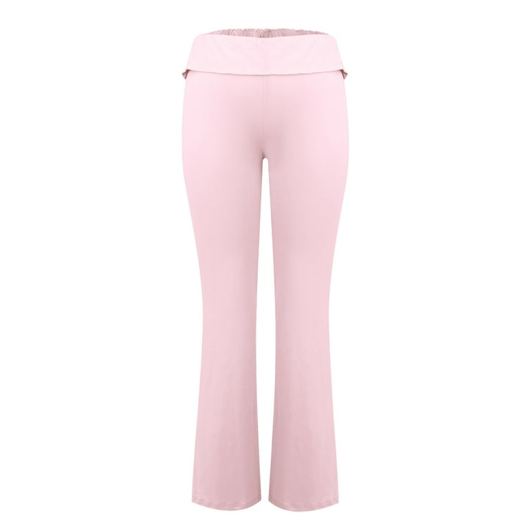 YDKZYMD Womens Patterned Flare Leggings Fold Over Light pink High