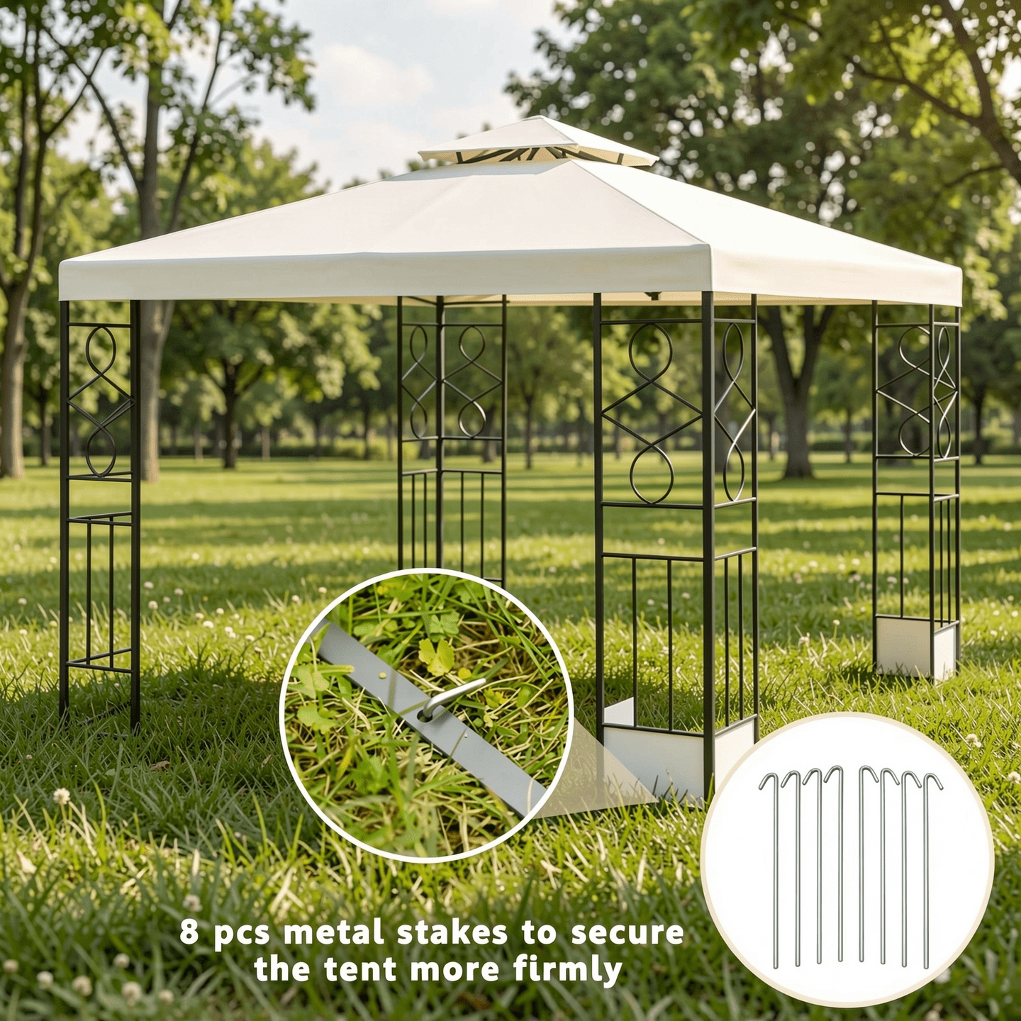 Biotree 2 Tiers 10 x 10 Feet Patio Gazebo Canopy Tent Beige - Outdoor Patio Backyard Garden Shade Canopy Shelter