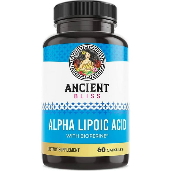 Ancient Bliss Alpha Lipoic Acid Supplement, Antioxidant and Energy Support, Herbal Ingredients, No Gluten or Soy, 600mg per Serving, 60 Capsules