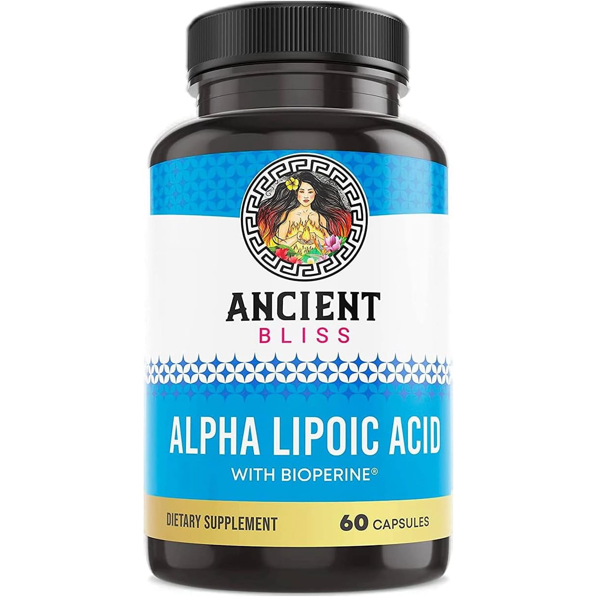 Ancient Bliss Alpha Lipoic Acid Supplement, Antioxidant and Energy Support, Herbal Ingredients, No Gluten or Soy, 600mg per Serving, 60 Capsules