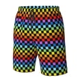 thumbnail image 2 of Yiaed Rainbow Chequerboard Print Men's Swim Trunks with Lining Quick Dry Sports Shorts Beach Shorts Boardshorts-Small, 2 of 5