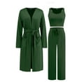 thumbnail image 4 of QUYUON Women 3 Piece Lounge Set Casual Long Sleeve Open Front Cardigans Jackets with Pocket Belted Sleeveless Crop Tops and Drawstring Elastic Waist Pants Fall Outfits Green S, 4 of 8