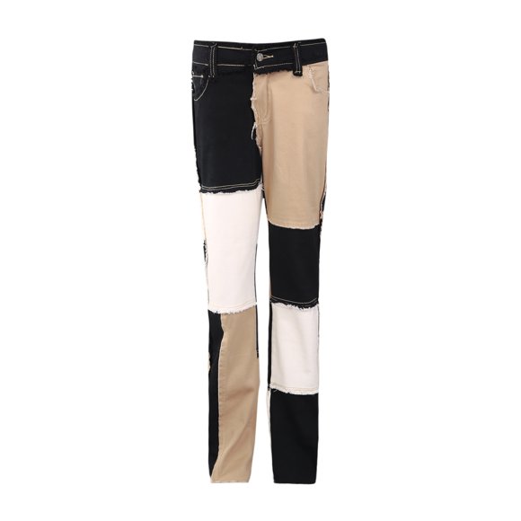 Gupgi Women Patchwork Pants Vintage Color Block Denim Jeans Pencil Trousers