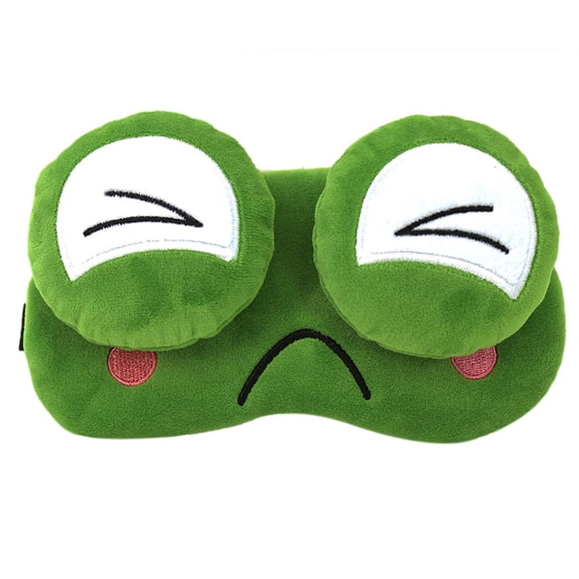 3D Frog Cute Cartoon Design Sleeping Eye Blinder Travel Office Snap Soft Plush Eye Mask Green - Sad