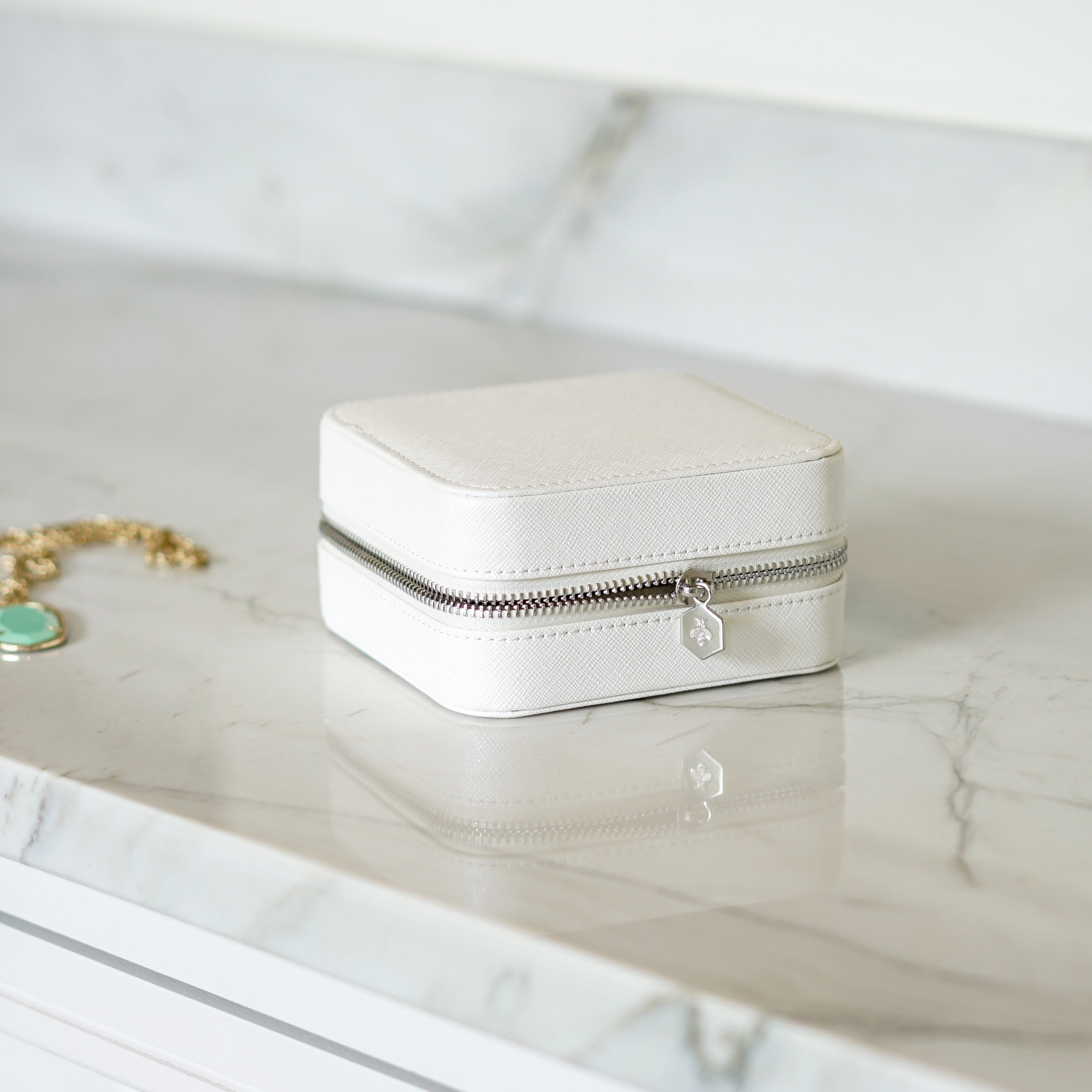Hives and Honey Mya White Leather Jewelry Display Box for Women