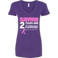 thumbnail image 3 of Inktastic Breast Cancer Survivor 2 Years and Running with Pink Ribbon Women's V-Neck T-Shirt, 3 of 5