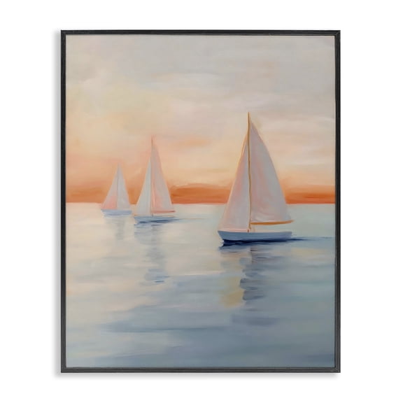 Stupell Industries Tropical Sunset Sailboats Over Calm Sea Black Framed Giclee Art, 11 x 14, by Creative Studio