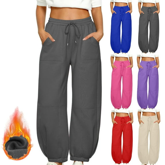 CFLVAEK Barrel Sweatpants for Women Loose Fit Wide Leg Baggy Lounge Sweatpant Casual Drawstring High Waisted Travel Pants with Pockets Red M