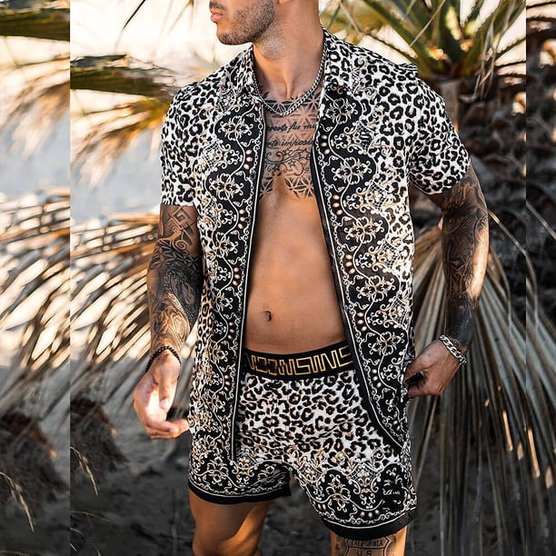 Conjuntos de hombre 2022, camisa informal de manga corta con solapa de retales estampada, pantalones cortos de playa, ropa de calle de verano, trajes hawaianos para vacaciones, S-3XL para hombre Tan Jianjun unisex