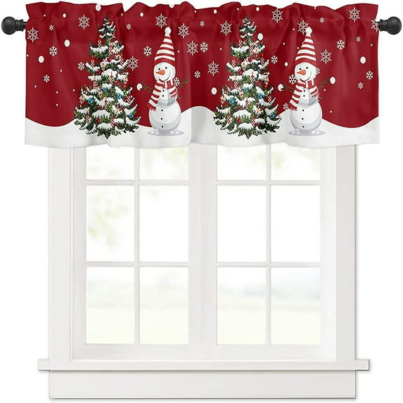 CUH 1-Piece Xmas Rod Pocket Short Curtain Kitchen Valance Cafe Tier Bathroom Scarf Slot Top Window Curtain Christmas Window Drape Christmas Short Curtain J W:69"x H:18"