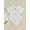 thumbnail image 2 of Baby Girls Boys Romper Bodysuit Solid Color Lapel Short Sleeve Front Button Short Jumpsuit, 2 of 8