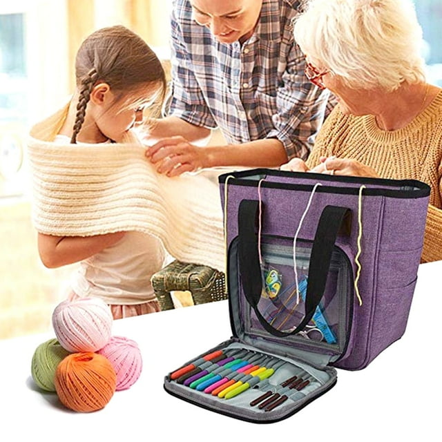 Yarn Storage Bag Large Capacity Wool Crochet Hooks Needles Storage Bags with Multi-Pockets Portable Yarn Knitting Organizer Sewing Supplies