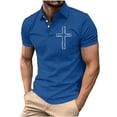 thumbnail image 2 of WIZUTIZ Men's Henley Shirt Short Sleeve Faith Cross Jesus Christian Shirt Solid Lapel Button Up Top Sports Workout T-Shirt, 2 of 5