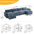thumbnail image 4 of Ktaxon 157" W Sectional Sofa U Shaped Couch with Double Chaise Chenille Sleeper Set with 4 Oversized Seats Gray-Blue, 4 of 8