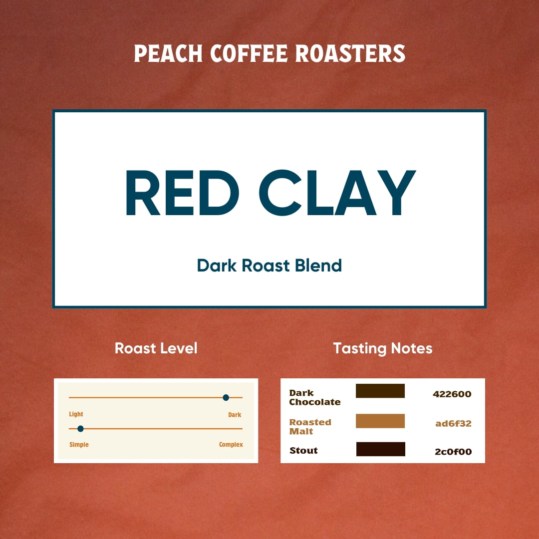 Local Peach Coffee Roasters Red Clay Blend, Dark Roast, Whole Bean Coffee 8oz, Naturally Caffeinated