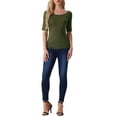 thumbnail image 3 of INSPIRE CHIC Mother's Day Women's Boat Neck Tops Half Sleeves Fitted Layering Soft T-Shirt S Army Green, 3 of 7