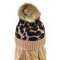 thumbnail image 4 of C.C Animal Print Soft Warm Knit Cuff Faux Fur Pom Beanie, Latte, 4 of 4