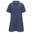 thumbnail image 4 of YDFCWXW Womens Short Sleeve Cotton Linen Shirts Button V Neck Loose Summer Tops Plus Size Solid Pullover Blouses Navy, L, 4 of 8