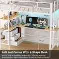 thumbnail image 2 of Twin Metal Loft Bed with L-Shaped Desk and 3 Fabric Drawers, Twin Size LED Loft Bed Frame with LED Lights and Charging Station, Safety Guard & Ladder & 3 Storage Shelves, White, 2 of 9
