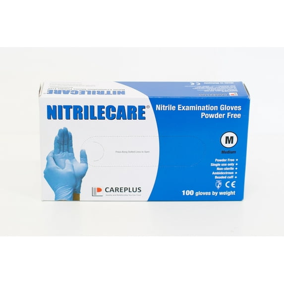 NITRILECARE (Careplus) Powder-Free Exam Gloves, 3.1 - 4.0 mil, Blue, Medium, Case of 1000 (ASTM D6319, ASTM F1671 Viral, FDA 510k)