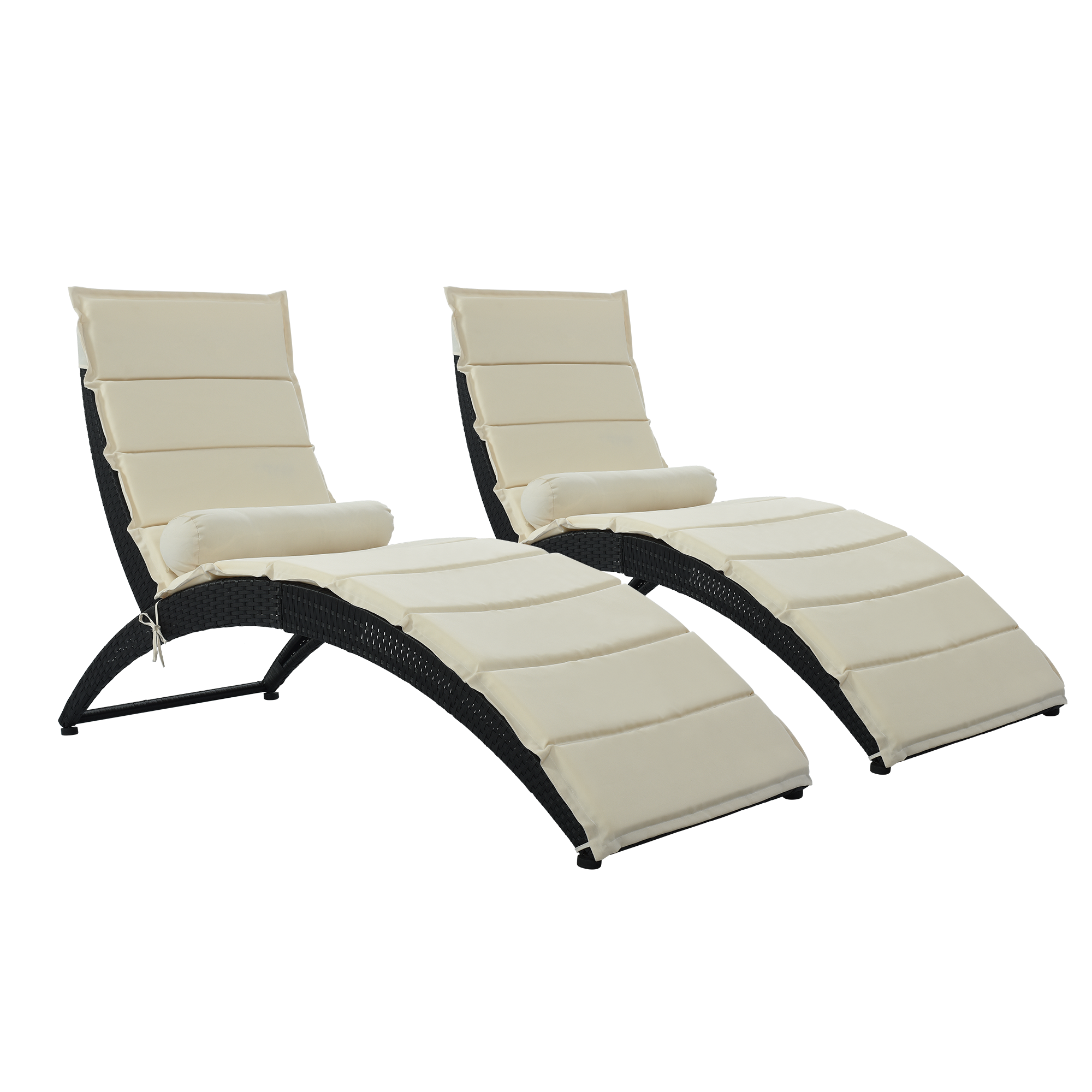 Outdoor Chaise Lounge Set of 2, PE Wicker Lounge Chairs for Outside, Adjustable Chaise Lounges with Removable Cushions, Outdoor Rattan Sunbed for Poolside, Patio, Backyard, Garden, Beige, D6380 - image 2 of 10
