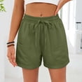 thumbnail image 5 of Arlun Women's Linen Shorts Casual Summer Loose Fit Lightweight Breathable Beach Shorts Solid Color High Waisted Comfort Pull on Shorts with Pockets Green L, 5 of 6