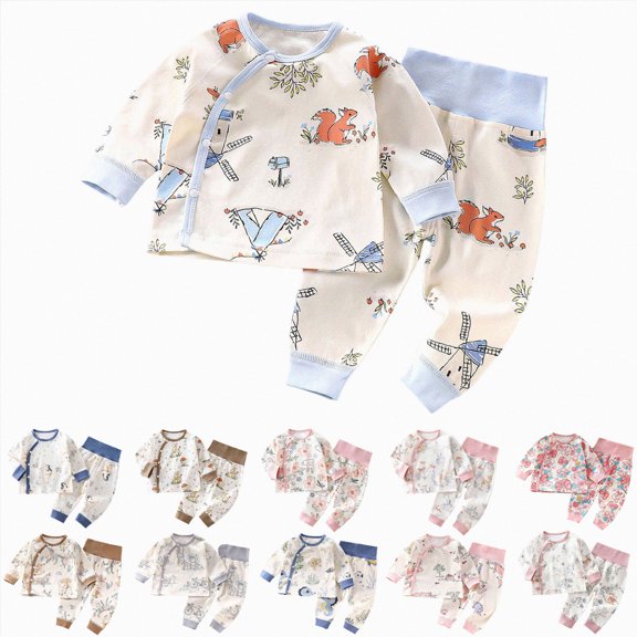Nwiuh Toddler Baby Button-Down Pajamas Set, Cotton 2-PCS-PJs Set Long Sleeve Shirt and Pants Set Sleepwear for Unisex Kids (Light Pink, 12-18 Months)