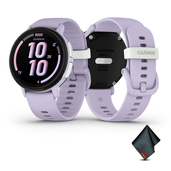 Garmin Bounce 2, Kids Smartwatch with Calling, Messaging and Location Tracking Features, Light Purple Bundle With Microfiber Cleaning Cloth