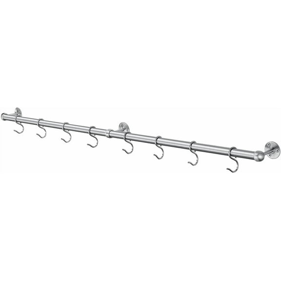 Hanging Pot Rack Hanger: 39.4 Inch Stainless Steel Pot and Pan Hanger Pot Rack Wall Mounted Hanging Pots and Pans Rack Pot Hangers for Kitchen Wall Kitchen Rail with Hooks (Brushed)