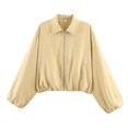 thumbnail image 3 of Cropped Jackets For Women Lapel Front Zipper Long Sleeve Pleated Hem Outwear Spring Fall Casual Trendy Cardigan (XS, Yellow), 3 of 9