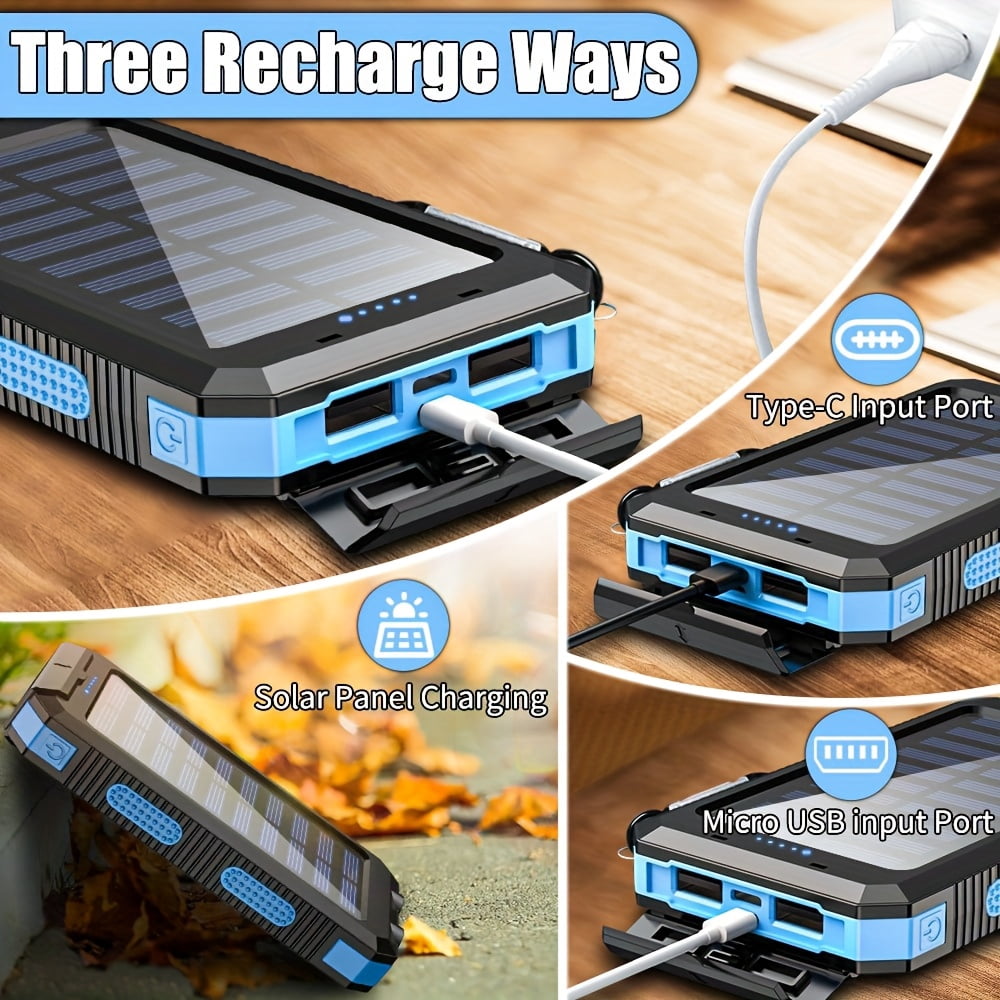 【Camping Essential】39800mAh Solar Power Bank, Portable Solar Charger with Dual USB, Fast Phone Charging Battery Pack for Outdoor Travel, Emergency LED Flashlight & Compass for Hiking, Waterproof