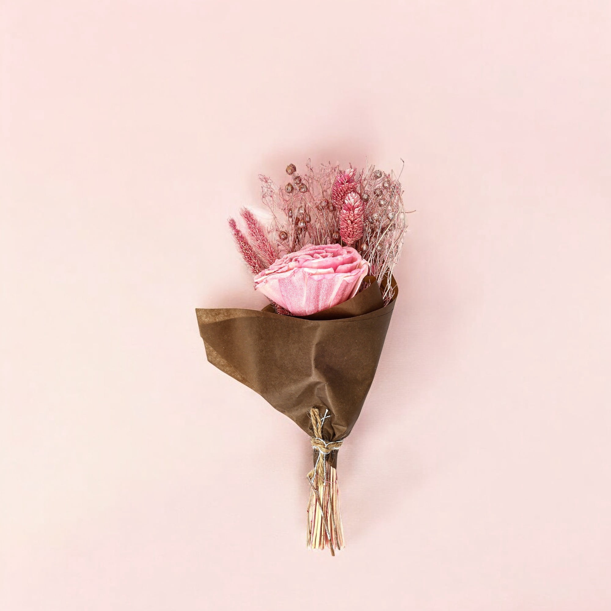 Mini Pink Rose Dried Flower Bouquet – 19g Lightweight Rustic Arrangement for Gift Hampers & Home Decor