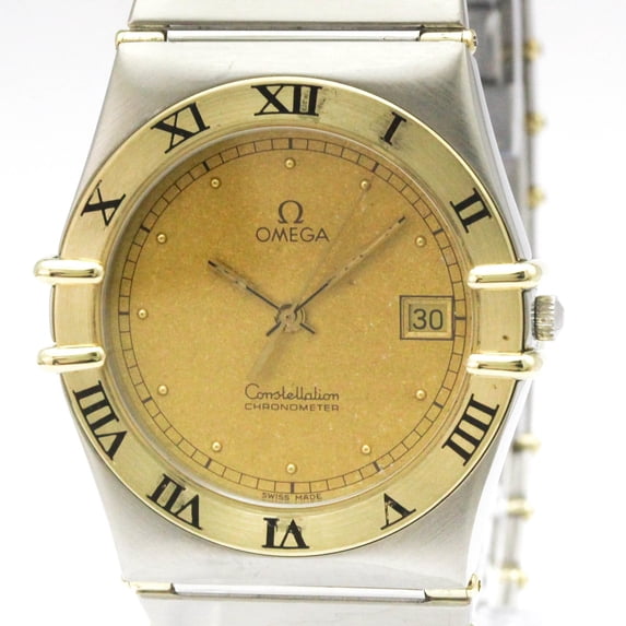 Pre-Owned OMEGA Constellation 18K Gold Steel Quartz Mens Watch 398.0866 Polished