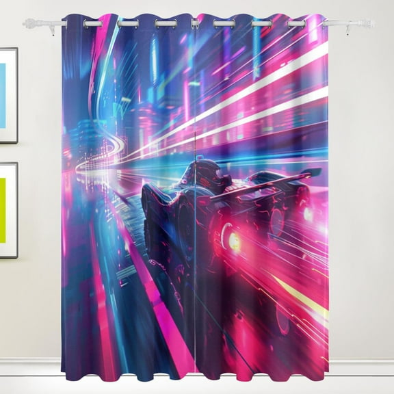 Neon Racing Room Blackout Cutrains Original Design Summer Thermal Insulated Curtain for Home, Living Room, Bedroom, Offices, Kitchen 84 x 55 Inch x 2 Panels