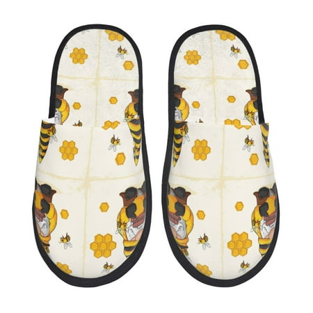 

Honeii Beekeeper Gnome Holding A Glass print Slippers Memory Foam House Bedroom Slippers for Women and Men Fuzzy Plush Comfy Faux Fur Lined Slide Shoes-Medium