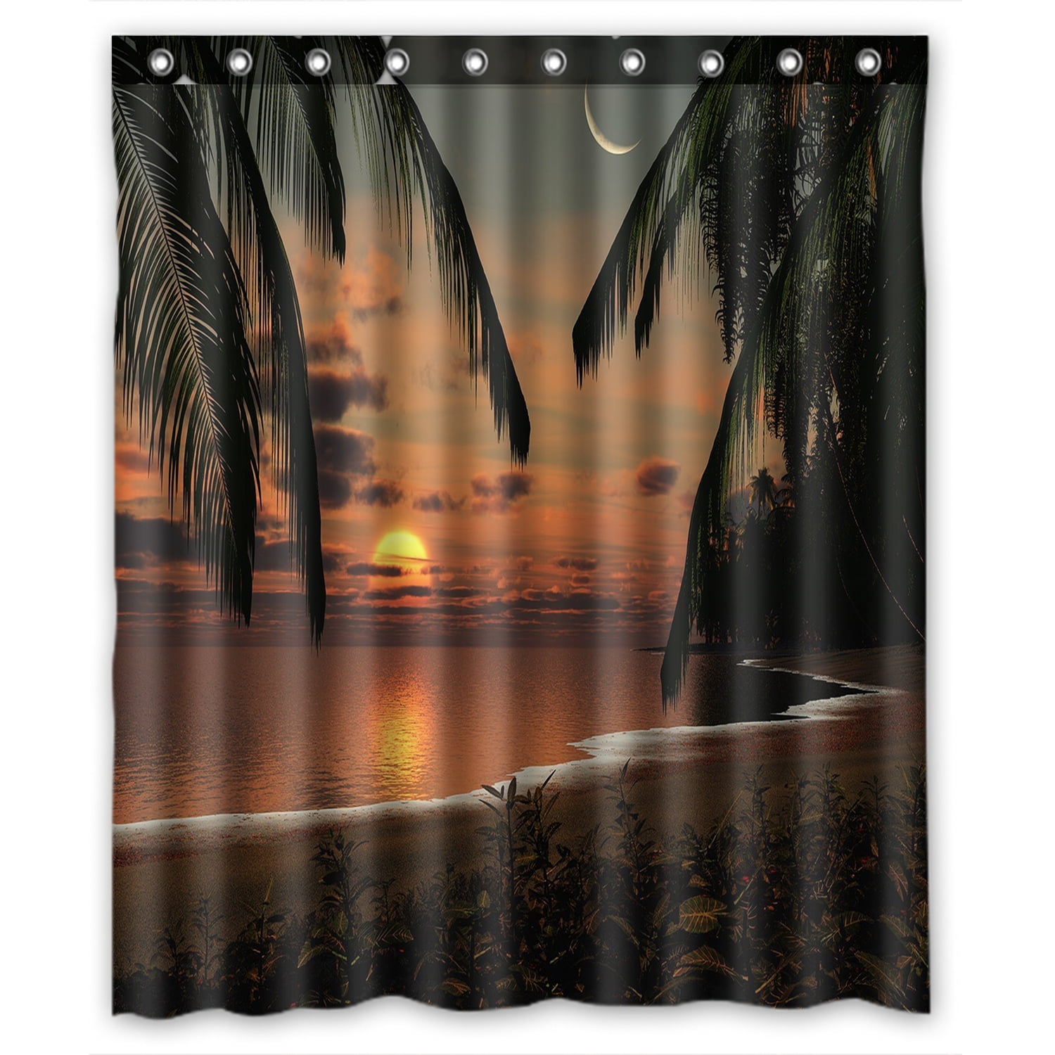 ZKGK Popular Sunset On The Beach Bath Waterproof Shower Curtain