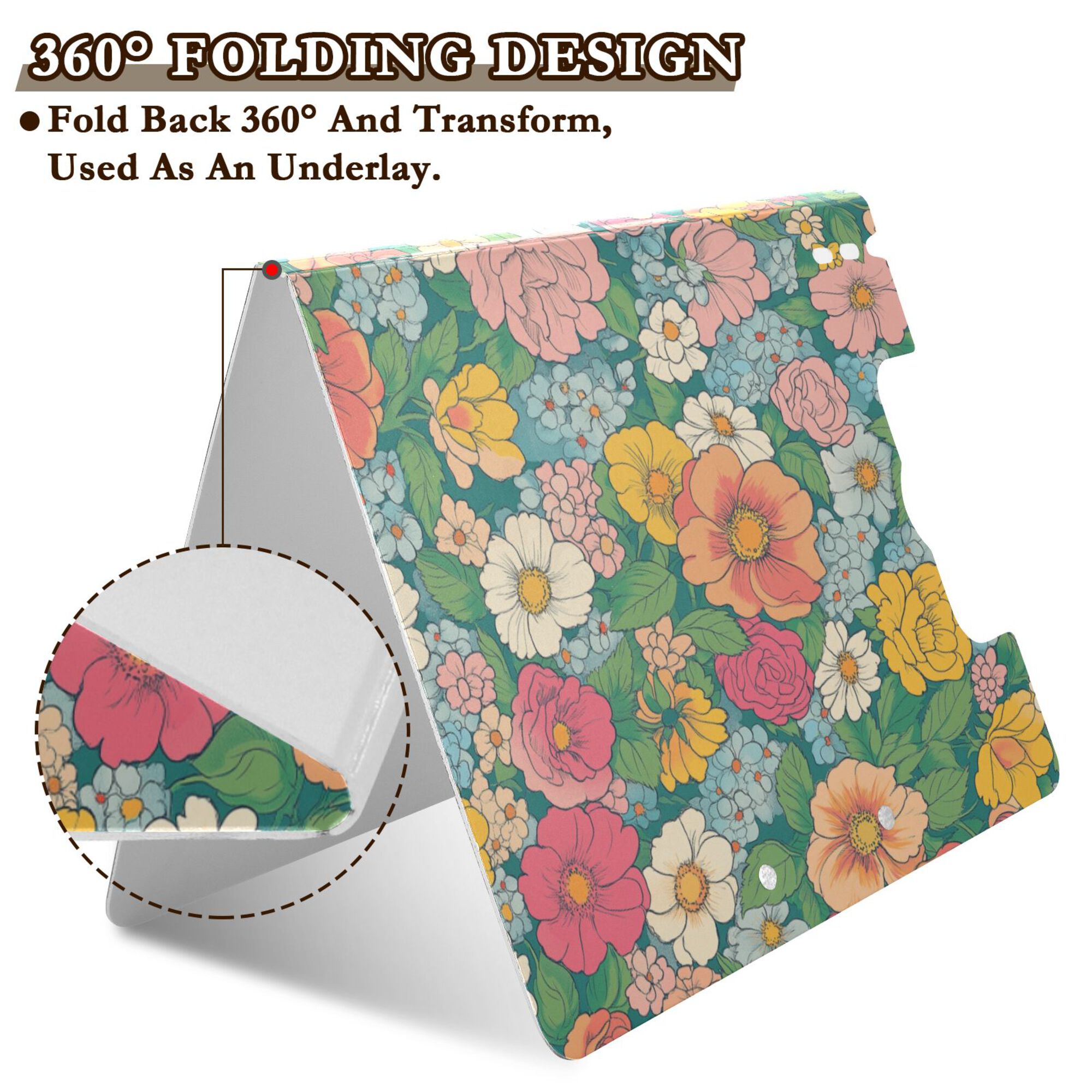 FORMRS A4 Clipboard Folder with Pen Holder Horizontal Foldable School Office Binder, Floral Pattern