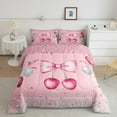 thumbnail image 2 of Pink Bow Bedding Pink And White Bowknot Comforter King Size, Butterfly Knot Princess Bedding Comforter Sets Cherry Flower Decor Duvet Set Kawaii Pink Balloons Diamond Print Quilt, 2 of 6